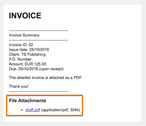 Attachment link in invoice email